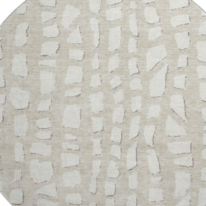8' Cobblestone Washable Round Rug With UV Protection - Beige And Ivory