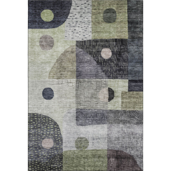 10' X 14' Geometric Washable Area Rug With UV Protection (684786) - Artichoke Green / Silver / Gray