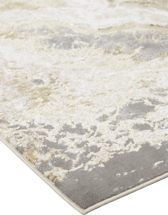 7' x 10' Abstract Stain Resistant Area Rug - Ivory Silver And Gold