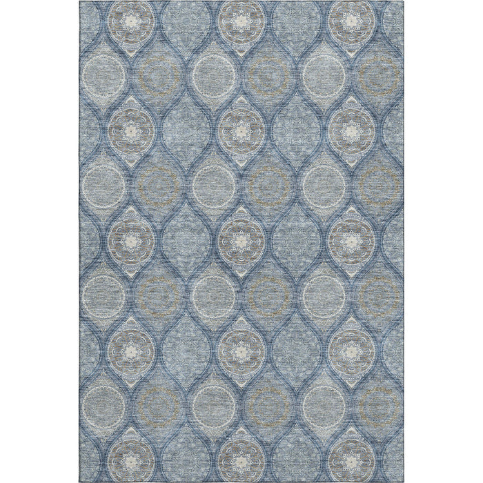 10' X 14' Ogee Washable Area Rug With UV Protection (677100) - Navy Blue / Ivory / Taupe