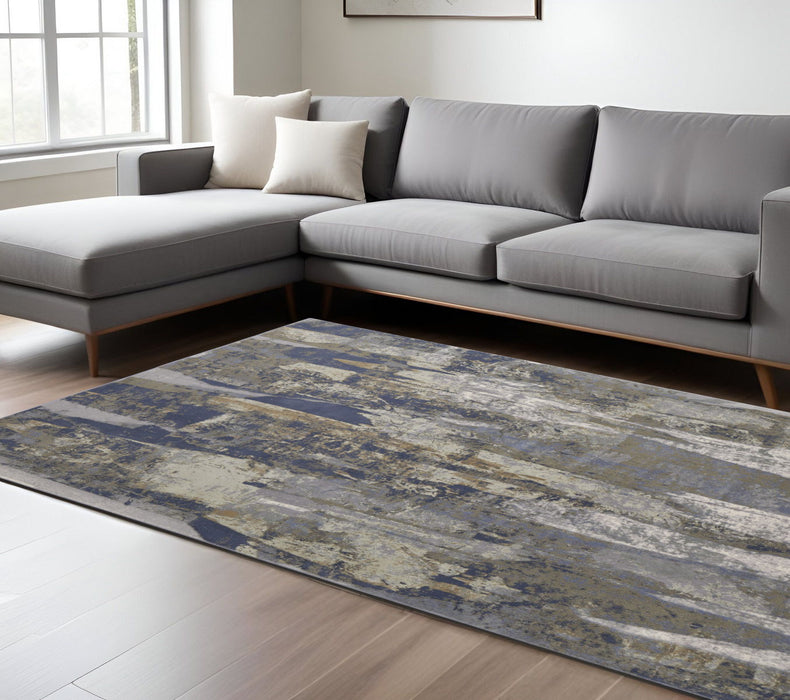 8' x 10' Abstract Power Loom Distressed Area Rug - Blue Gray And Tan