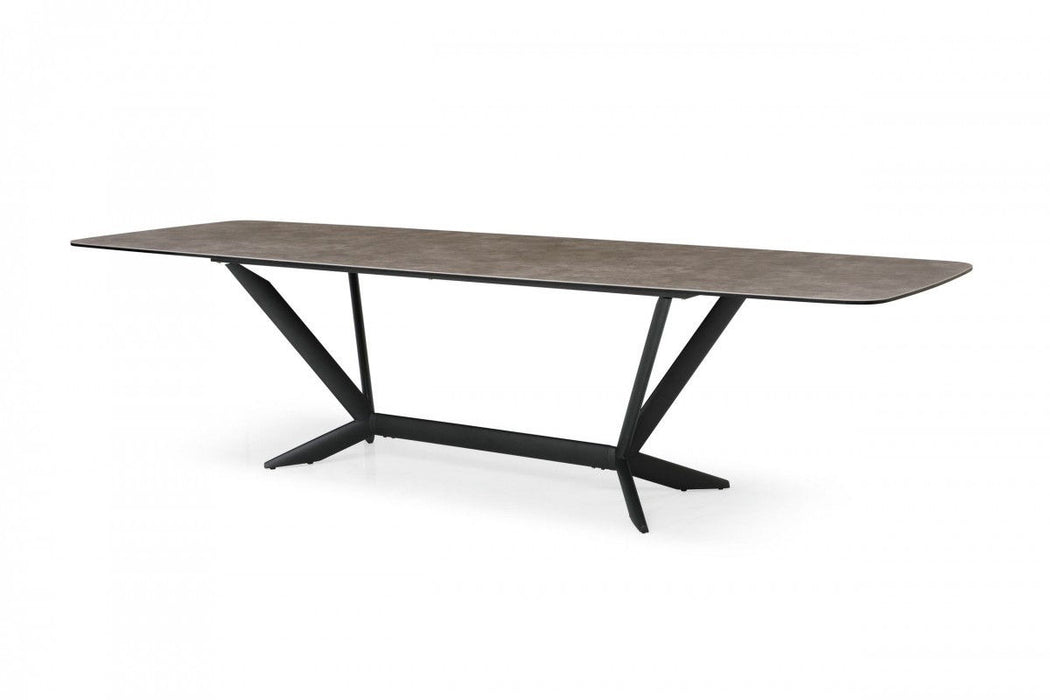 118" Ceramic And Metal Trestle Base Dining Table - Black / Gray