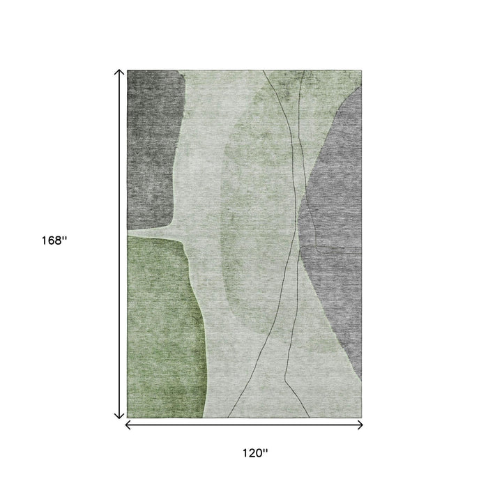 10' X 14' Abstract Washable Area Rug With UV Protection (656567) - Green / Gray / Ivory