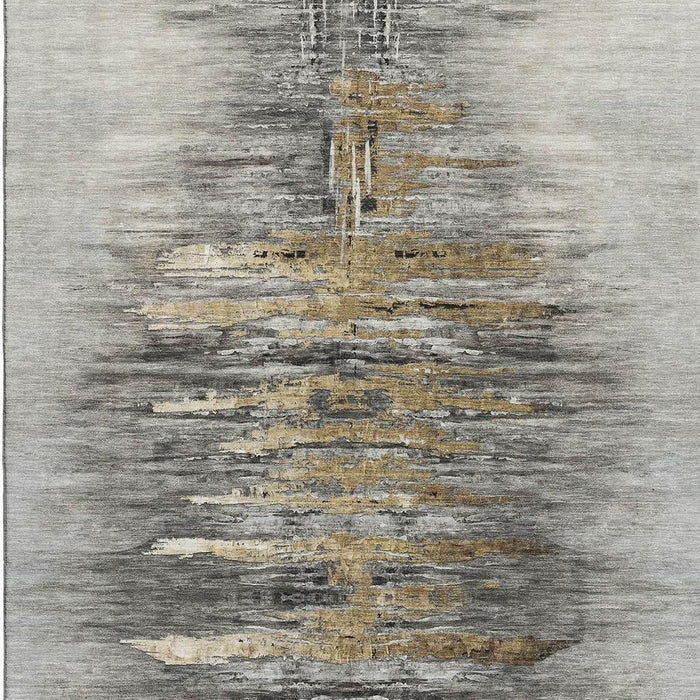 10' X 14' Abstract Washable Area Rug With UV Protection - Gray And Gold