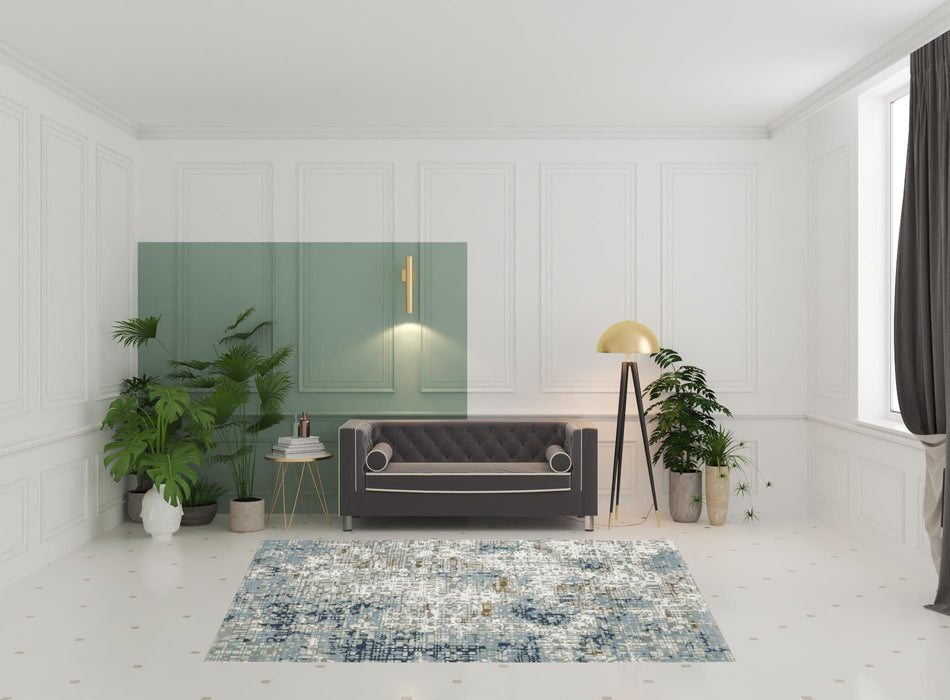 6' x 9' Abstract Power Loom Stain Resistant Area Rug - Blue Ivory Gray Brown Beige And Light Blue
