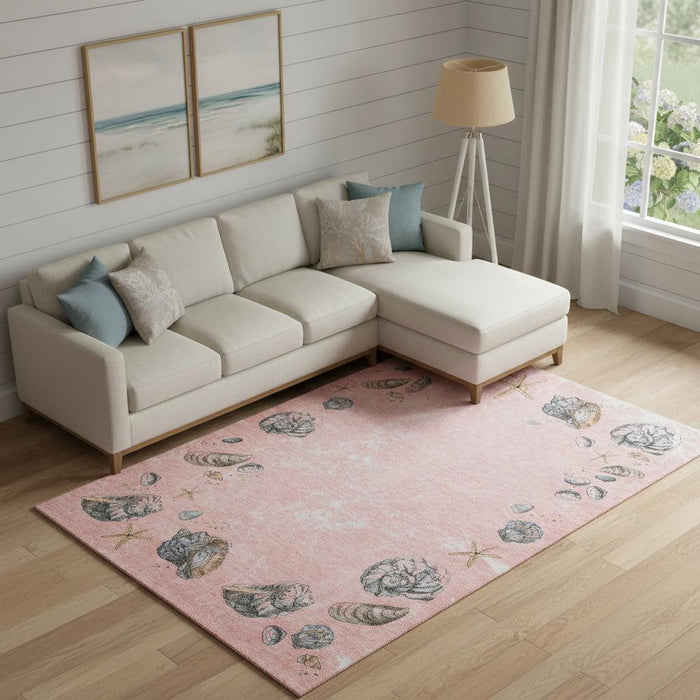 8' X 10' Geometric Washable Area Rug With UV Protection (646059) - Peach / Gray / Ivory