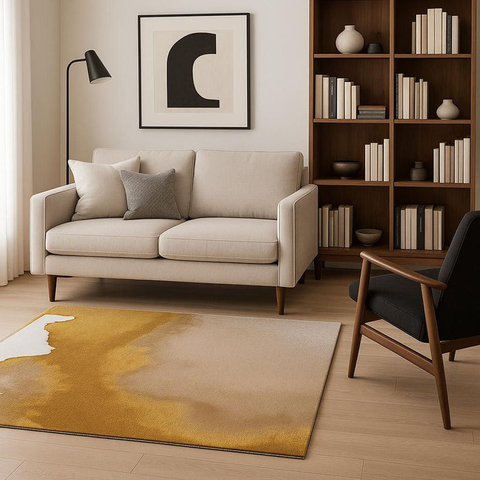 8' Abstract Washable Round Rug (551825) - Gray / Yellow