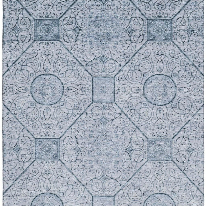 10' X 14' Geometric Washable Area Rug With UV Protection (700035) - Blue / Ivory