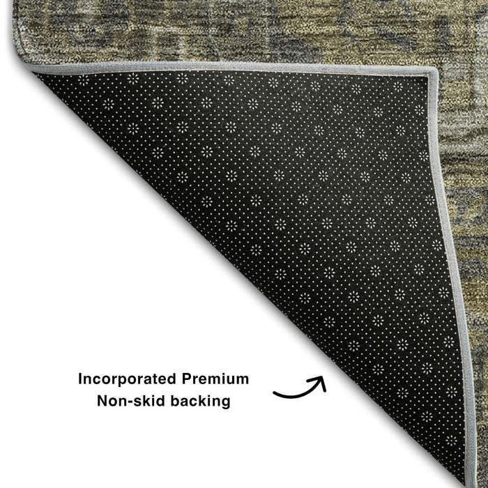 8' Medallion Distressed Washable Round Rug With UV Protection (649735) - Chocolate / Gray