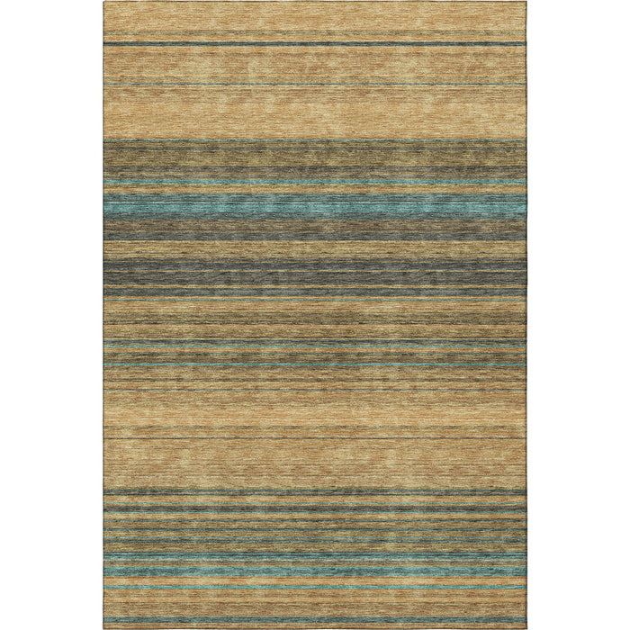 10' X 14' Striped Washable Area Rug With UV Protection (677351) - Wheat / Teal / Brown