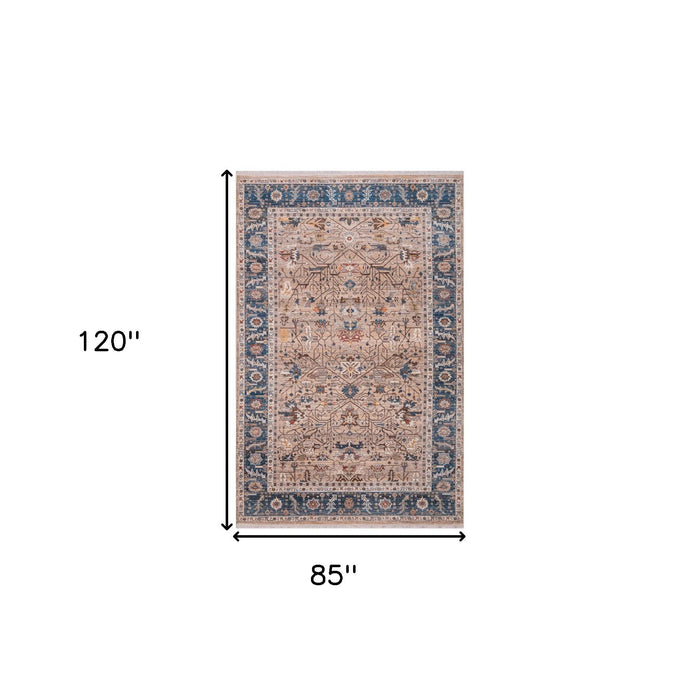 7' X 10' Oriental Area Rug With Fringe - Teal