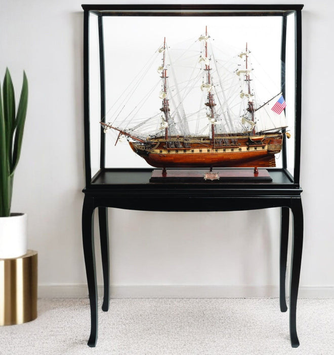 Hand Painted 1797 USS Constitution Large Floor Display Case Model Boat - Brown