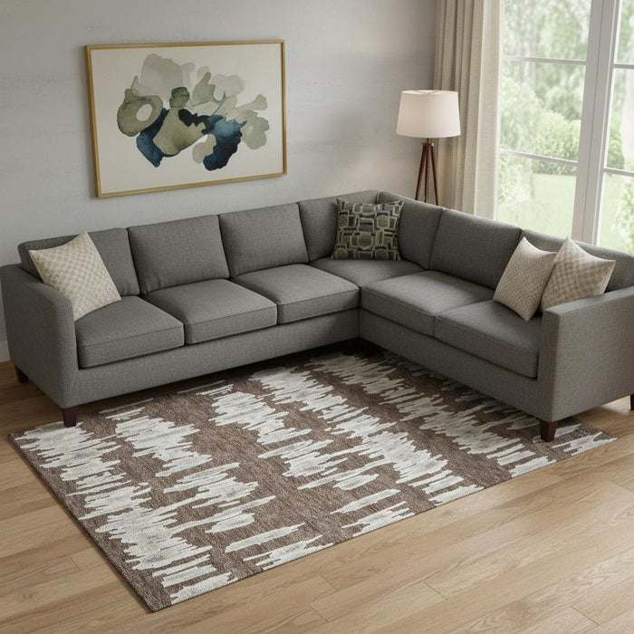 10' X 14' Striped Washable Area Rug With UV Protection (671954) - Brown / Beige