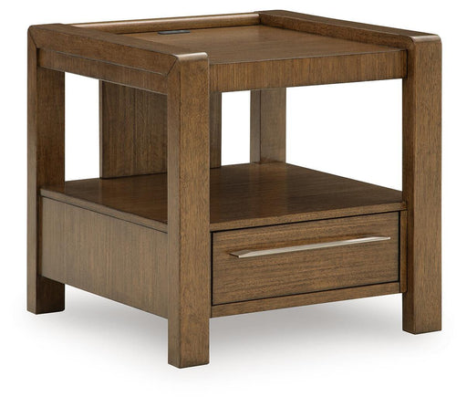 Brown Marxmore Square End Table by Signature Design Ashley with a sleek wood finish and modern design.