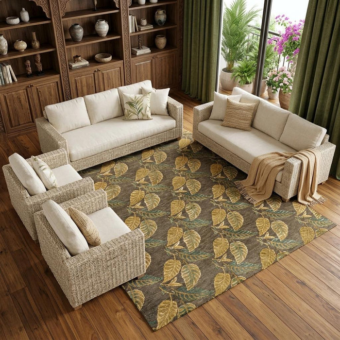 8' X 10' Floral Hand Knotted Area Rug (744249) - Brown / Gold / Gray