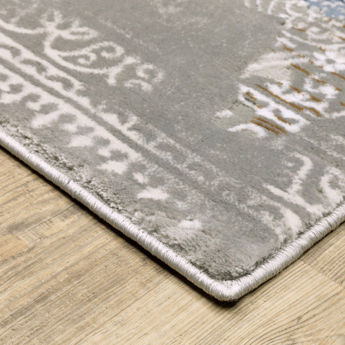 10' x 13' Abstract Power Loom Stain Resistant Area Rug - Gray Blue Ivory Brown And Navy