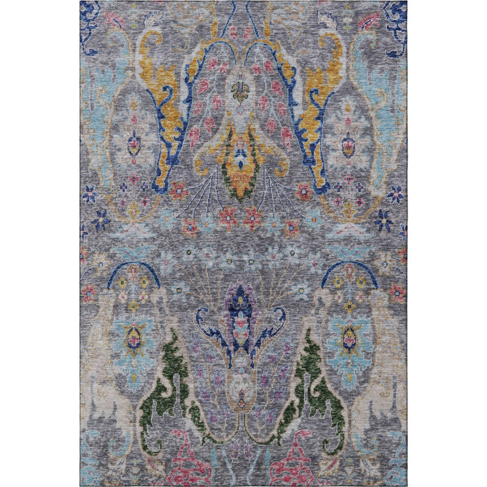 10' X 14' Floral Washable Area Rug With UV Protection (708493) - Gray / Blue / Gold