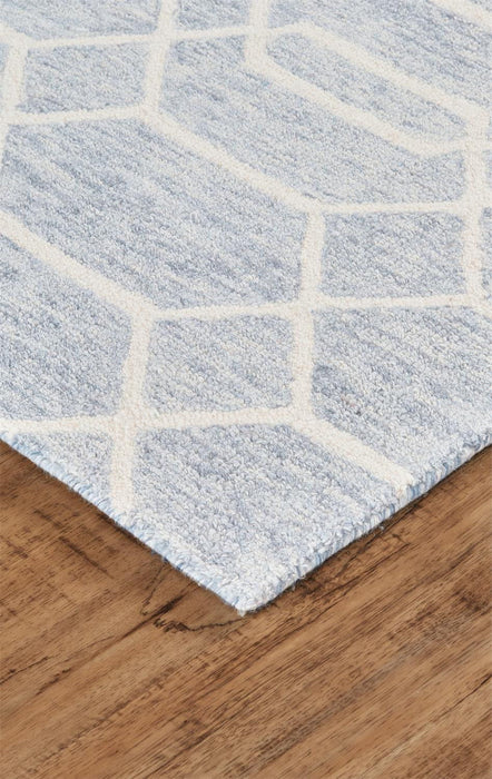 9' x 12' Wool Geometric Tufted Handmade Stain Resistant Area Rug - Blue And Ivory