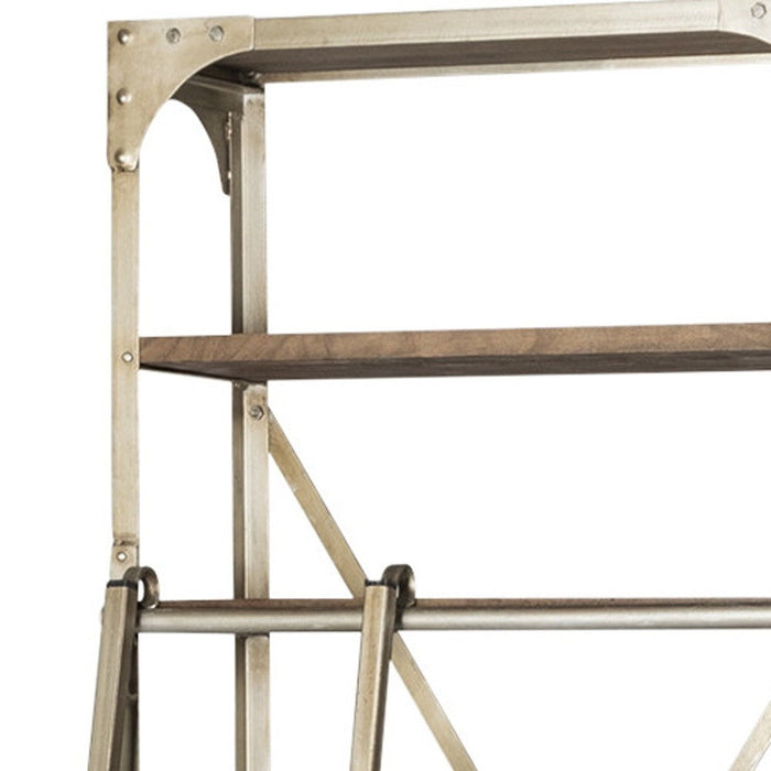 Six Tier Library Bookcase With Two Drawers - Light Brown / Nickel