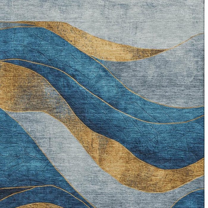 10' X 14' Abstract Washable Area Rug With UV Protection (707131) - Blue / Gold