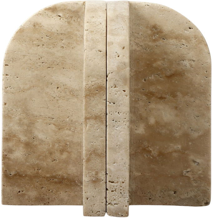 Marble bookend by Meridian Furniture featuring a genuine travertine finish, designed to support books elegantly.