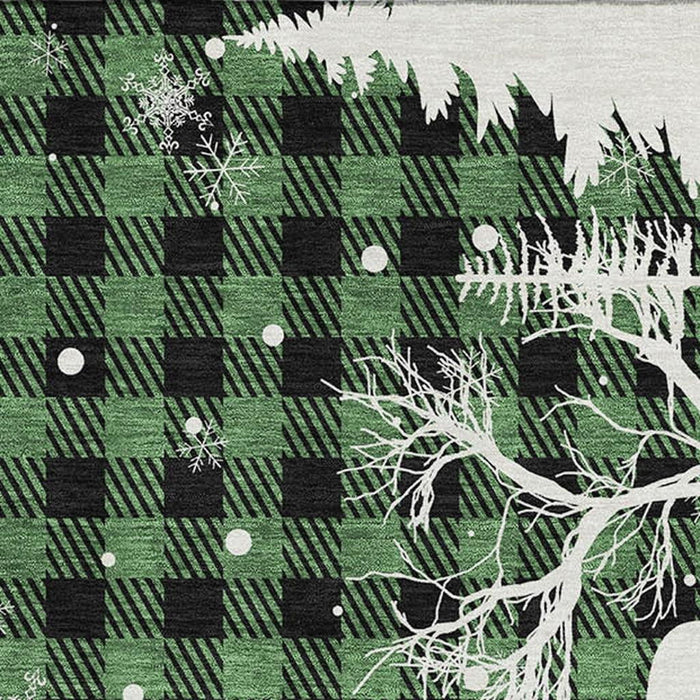10' X 14' Gingham Washable Area Rug With UV Protection (702311) - Green / Black / Ivory