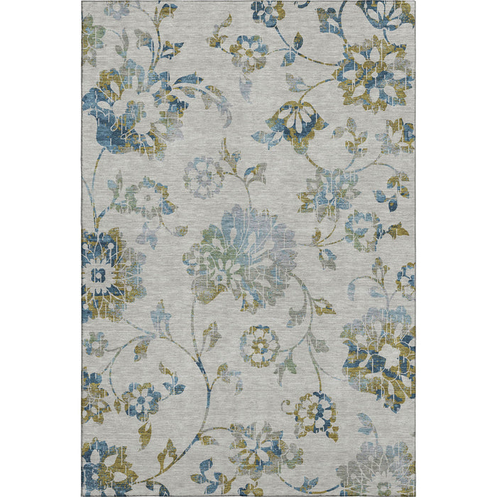 10' X 14' Floral Washable Area Rug With UV Protection (667951) - Taupe / Blue / Gold