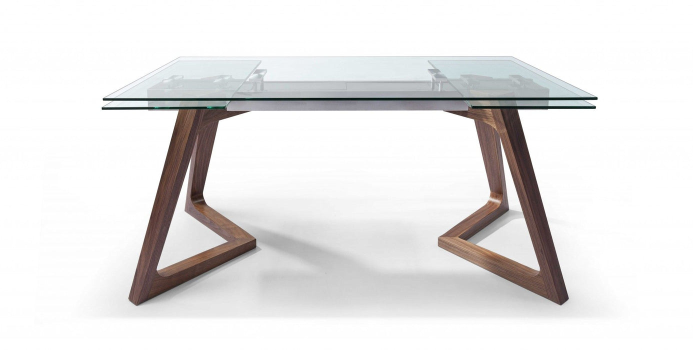 63" Glass And Solid Wood Self-Storing Leaf Dining Table - Brown
