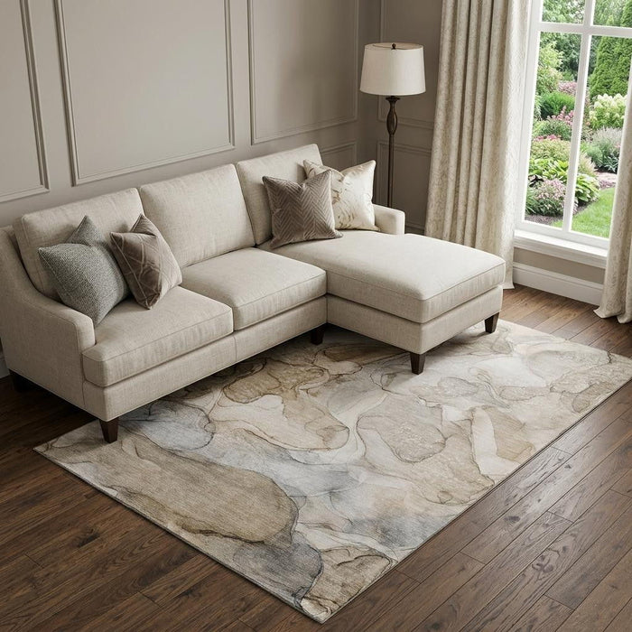 8' X 10' Abstract Washable Area Rug With UV Protection (647000) - Beige / Ivory