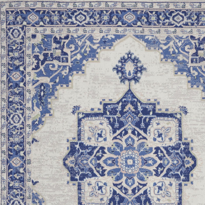 8' X 10' Floral Distressed Area Rug (551047) - Ivory / Blue