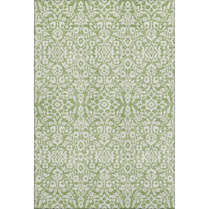 10' X 14' Damask Washable Area Rug With UV Protection (673133) - Green / Ivory