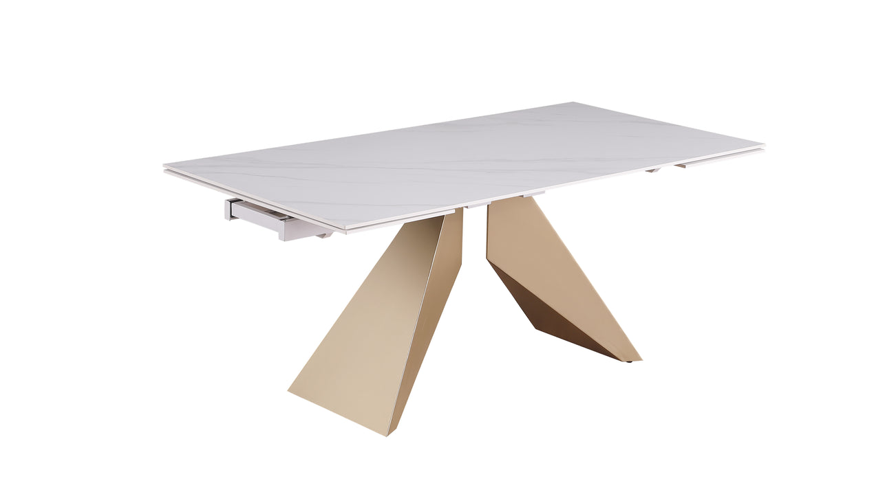 Chintaly AMELIA Extendable Marbleized Ceramic Top Table w/ Steel Base