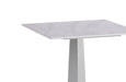 Contemporary Jennifer sintered stone top end table with gloss white surface and polished steel base, by Chintaly