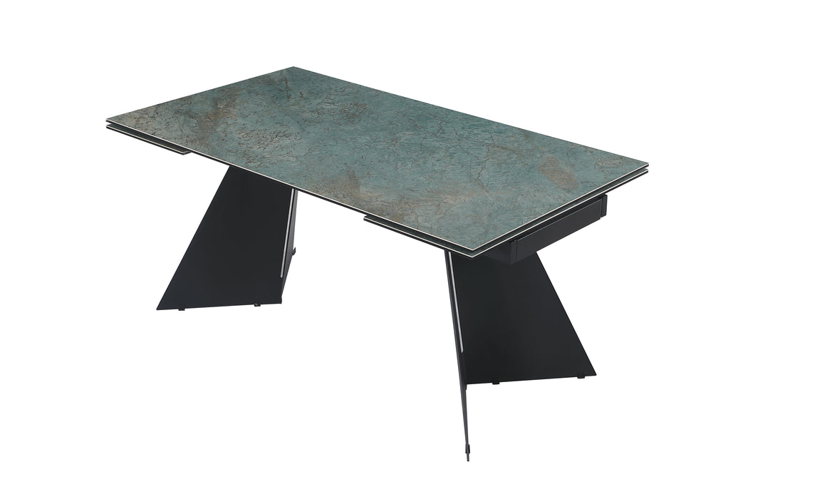 Chintaly HELEN contemporary extendable dining table with ceramic and glass top, matte black steel base, 63-94 inch adjustable length