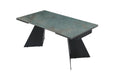 Chintaly HELEN contemporary extendable dining table with ceramic and glass top, matte black steel base, 63-94 inch adjustable length