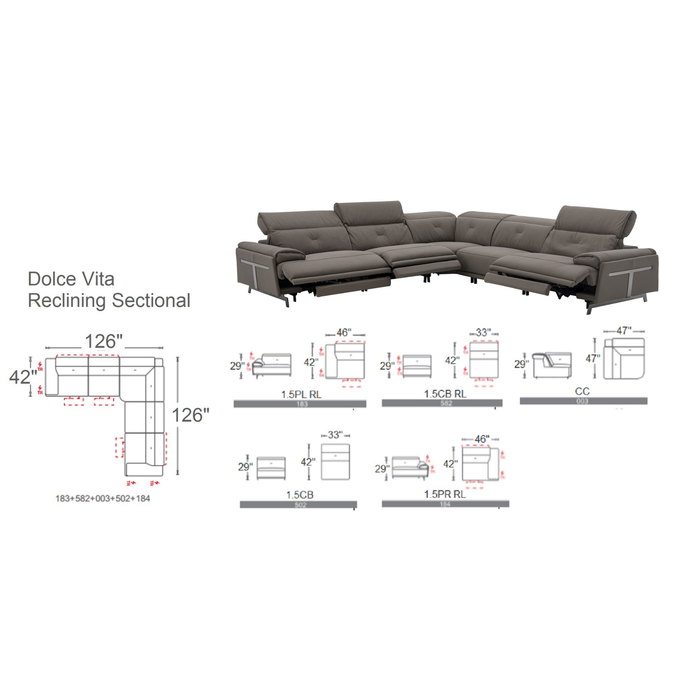 J & M Furniture Dolce Vita Reclining Sectional in Milk Tea