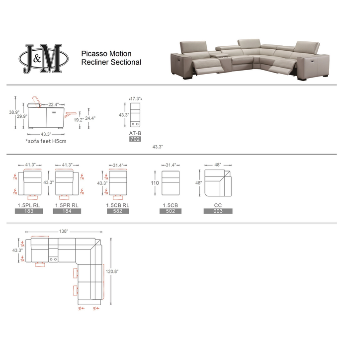 J & M Furniture Picasso 6Pc Motion Sectional In Truffle