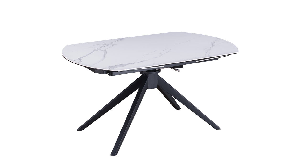 NICOLE Contemporary Extendable Dining Table | Matte White Ceramic Top with Matte Black Steel Base