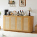 Contemporary wave-shaped Giga TV stand with rattan doors and open shelving for modern living room decor.