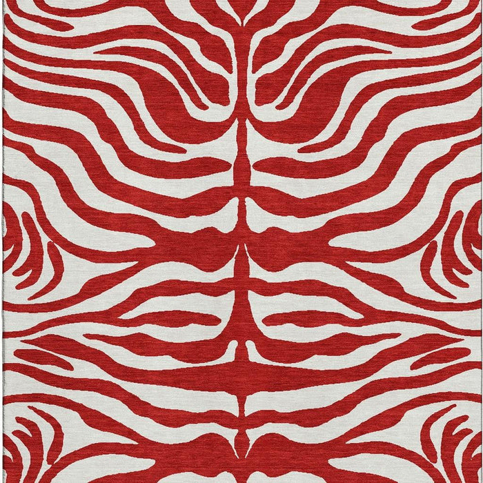 10' X 14' Animal Print Washable Area Rug With UV Protection (681803) - Red / Ivory