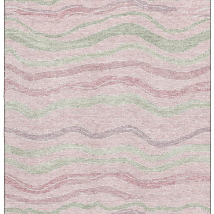 10' X 14' Striped Washable Area Rug With UV Protection (694580) - Pink / Ivory / Mint Green