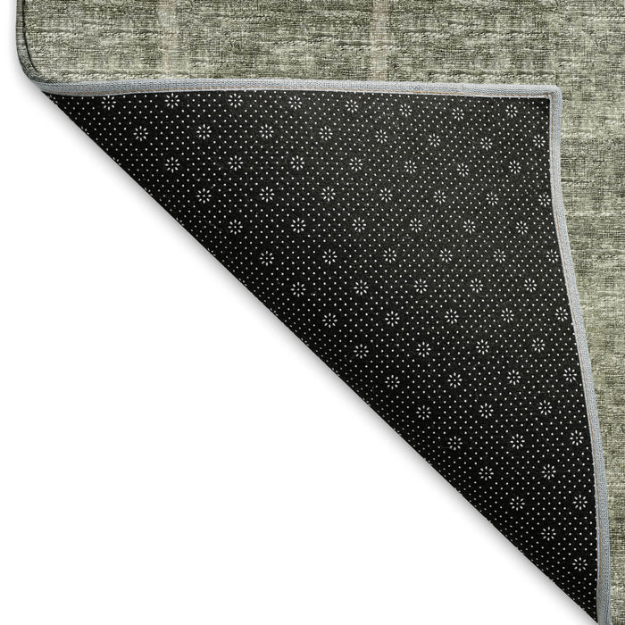 9' X 12' Floral Medallion Washable Area Rug With UV Protection - Olive Green And Ivory