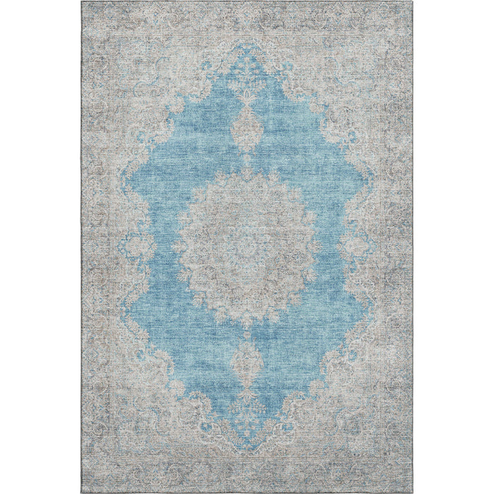 10' X 14' Oriental Washable Area Rug With UV Protection (678916) - Teal / Aqua / Gray