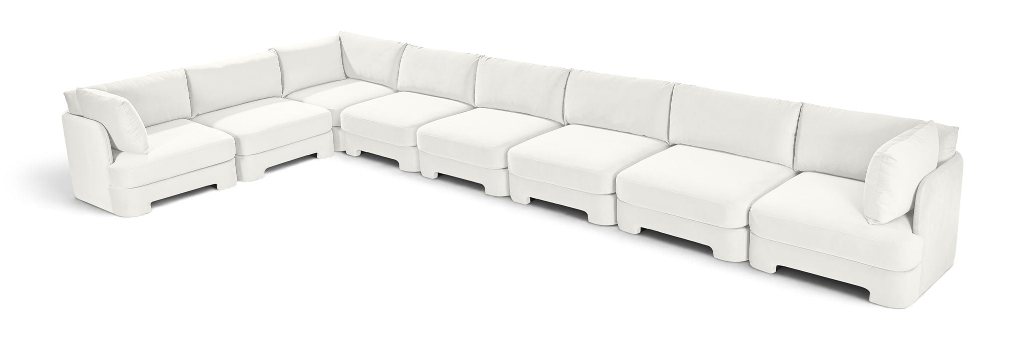 Meridian Furniture Hammond velvet upholstered 8-piece L-shaped sectional sofa with plush cushions and modern design.
