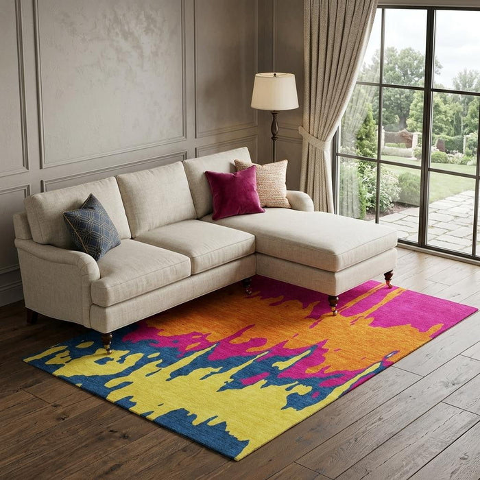 10' X 14' Abstract Washable Area Rug With UV Protection (676146) - Pink / Orange / Blue / Lime Green