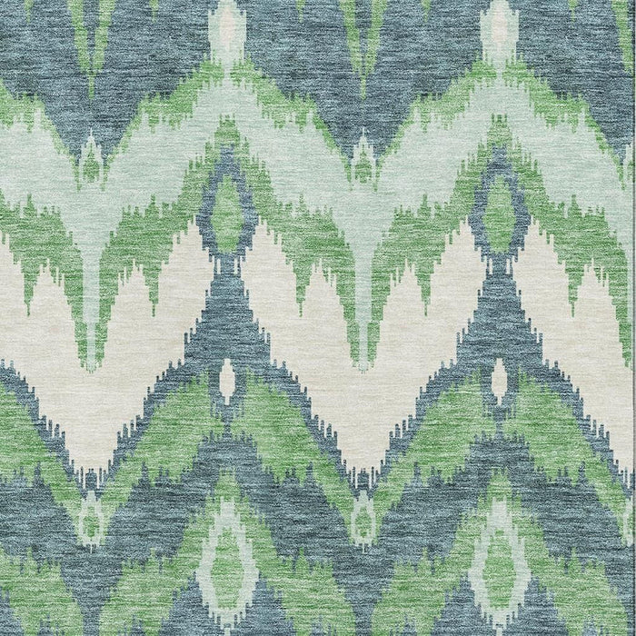 10' X 14' Ikat Washable Area Rug With UV Protection - Green And Ivory