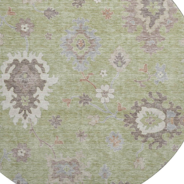 8' Floral Medallion Washable Round Rug With UV Protection - Artichoke Green