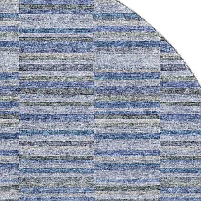 8' Transitional Striped Washable Round Rug With UV Protection - Navy Blue / Gray