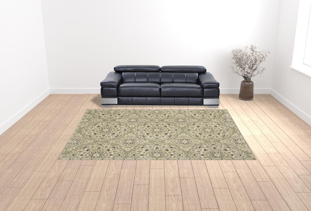 10' x 13' Floral Power Loom Stain Resistant Area Rug - Green Ivory Gray And Tan