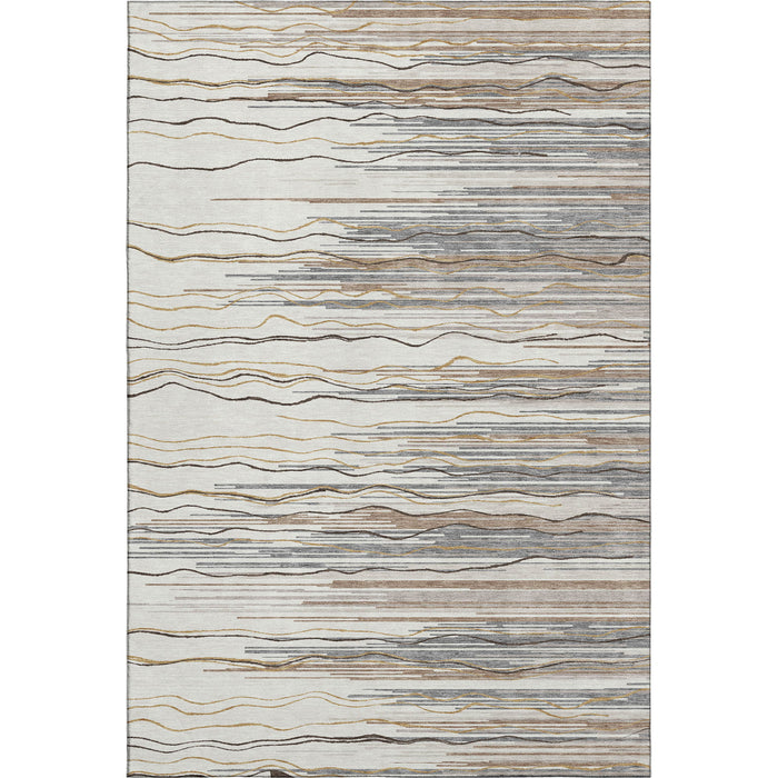 10' X 14' Striped Washable Area Rug With UV Protection (678383) - Ivory / Gray / Brown